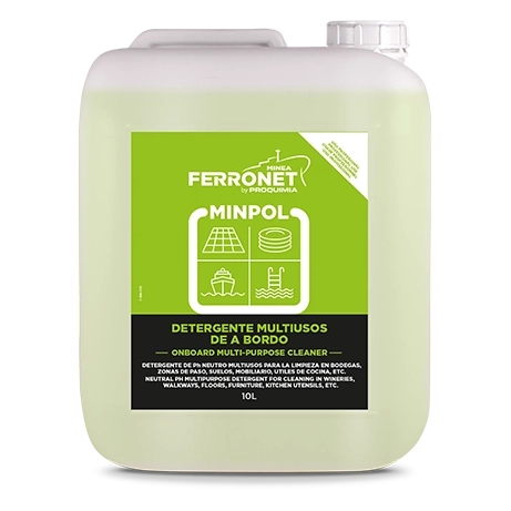 Minpol detergente multiusos neutro para limpieza naval e industrial de cubiertas, bodegas, suelos, maquinaria y vajillas