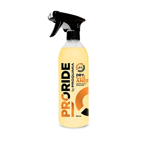PRORIDE Dry Cleaner, limpiador en seco para bicicletas en envase de producto, elimina polvo y suciedad ligera sin agua y protege pintura, carbono y componentes.