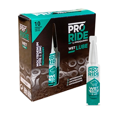 PRORIDE Wet Lube lubricante húmedo en monodosis de 5 ml para cadenas de bicicleta en condiciones húmedas, barro y nieve