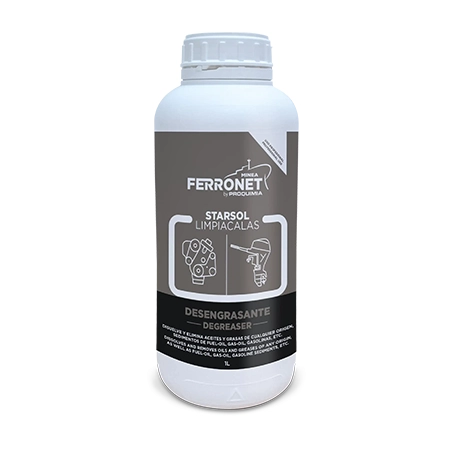 Starsol Limpiacalas, desengrasante industrial para calas en envase de producto, elimina aceites, grasas y sedimentos de motores y sentinas sin dañar metales.